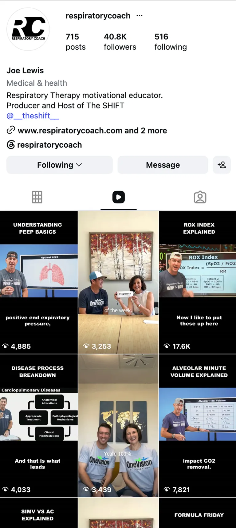 Respiratory Coach Instagram profile