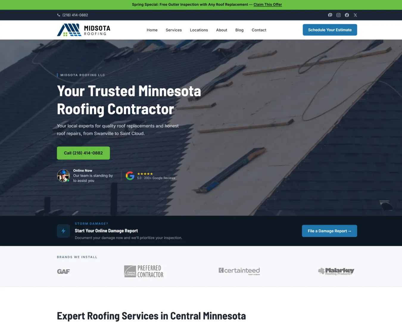 Midsota Roofing website design