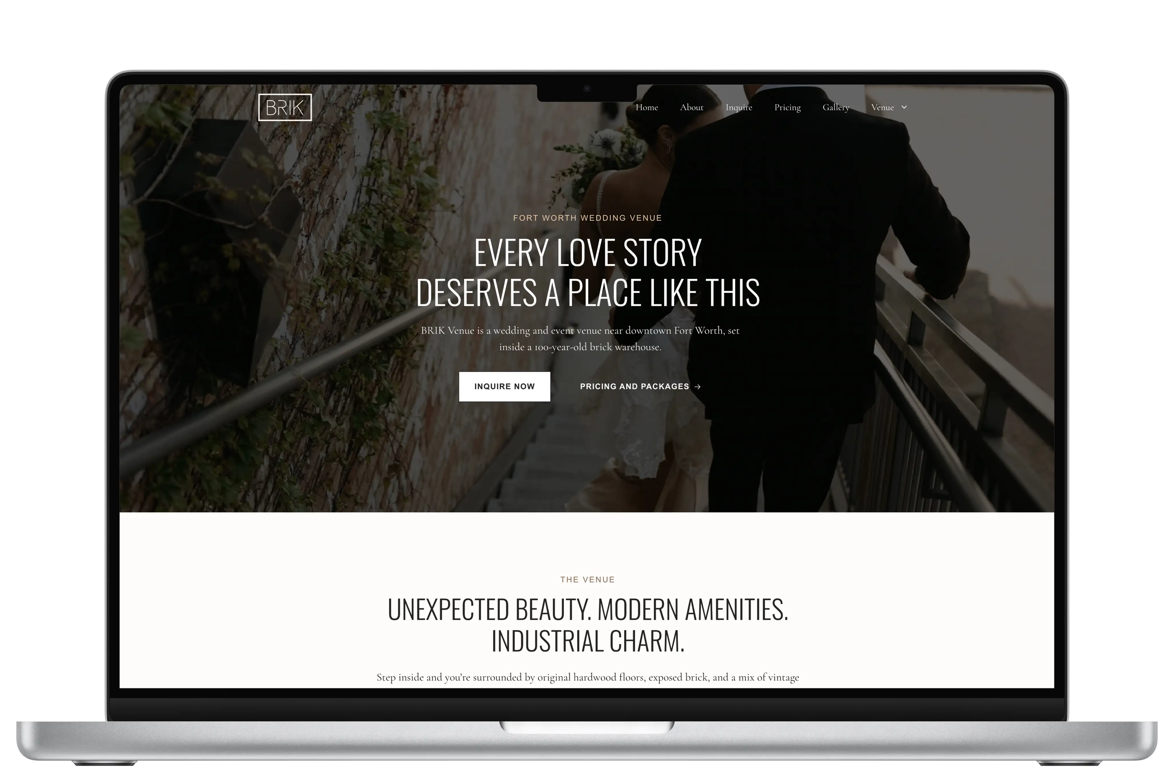 BRIK Venue website, a Fort Worth wedding venue built by Wright Agency