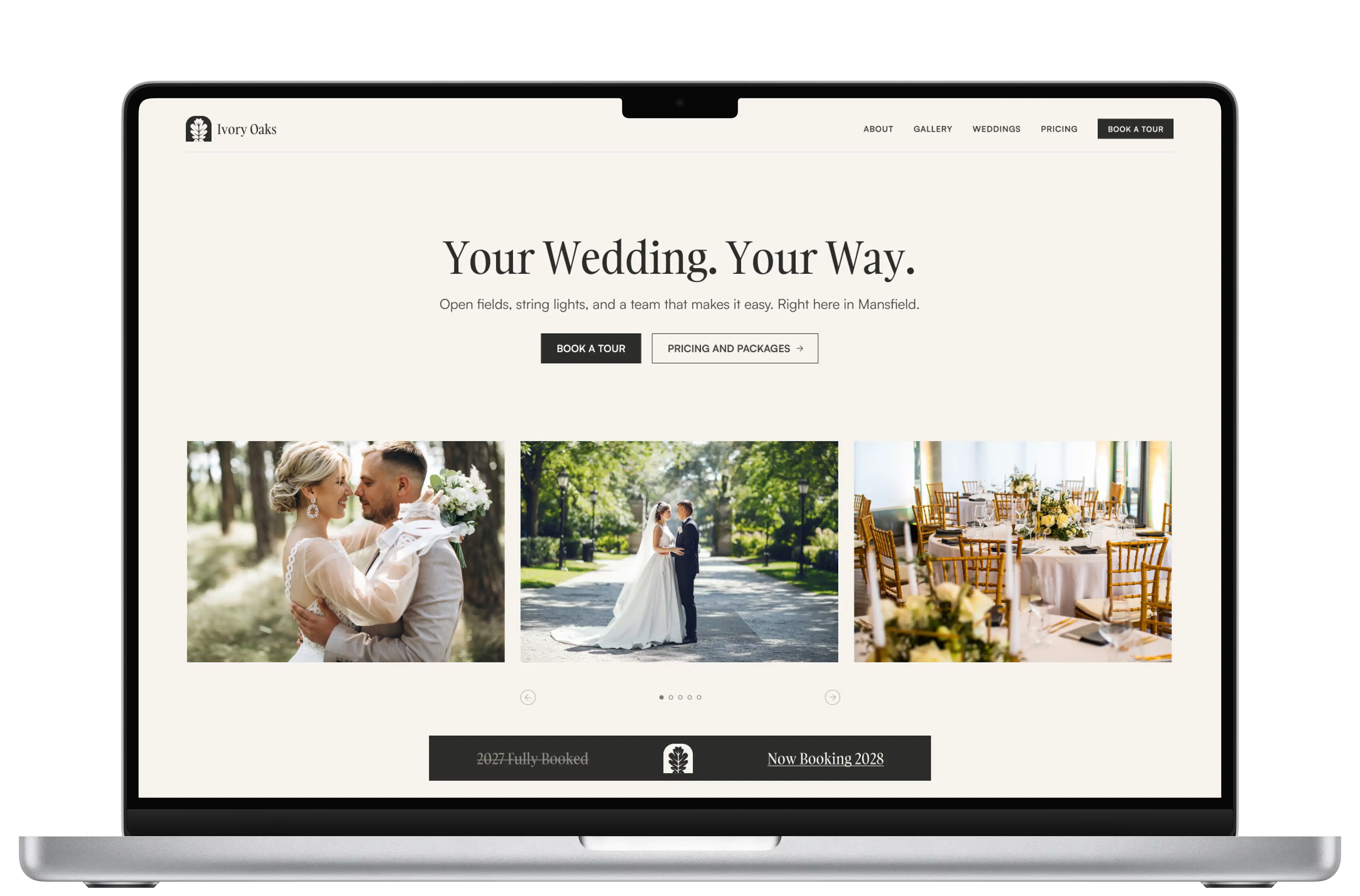 Ivory Oaks website, a Mansfield wedding venue built by Wright Agency
