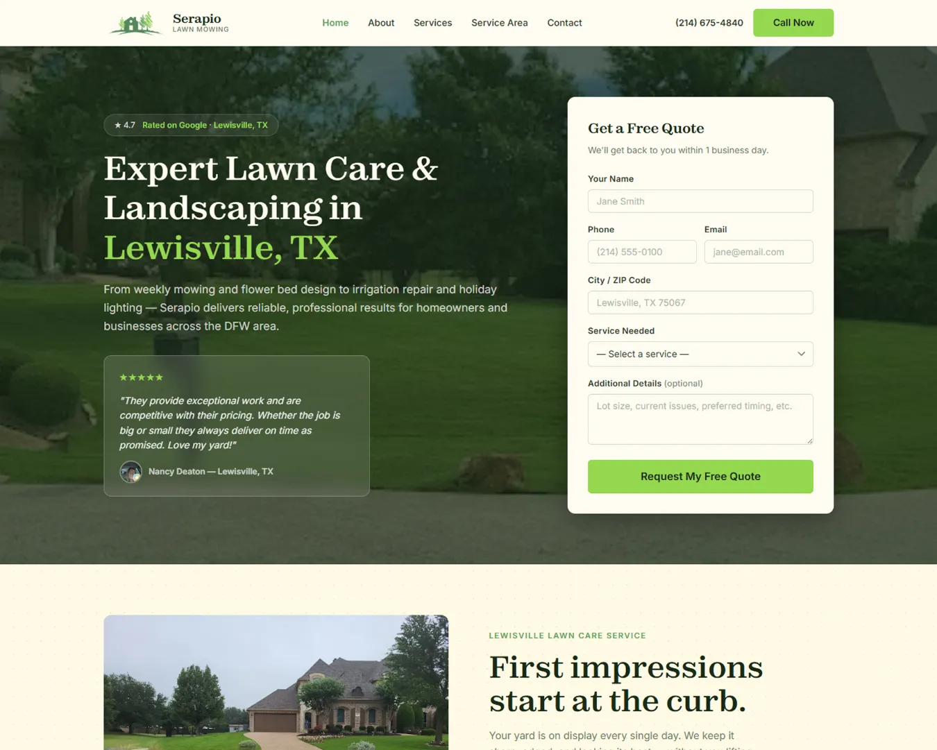 Serapio Lawn website design